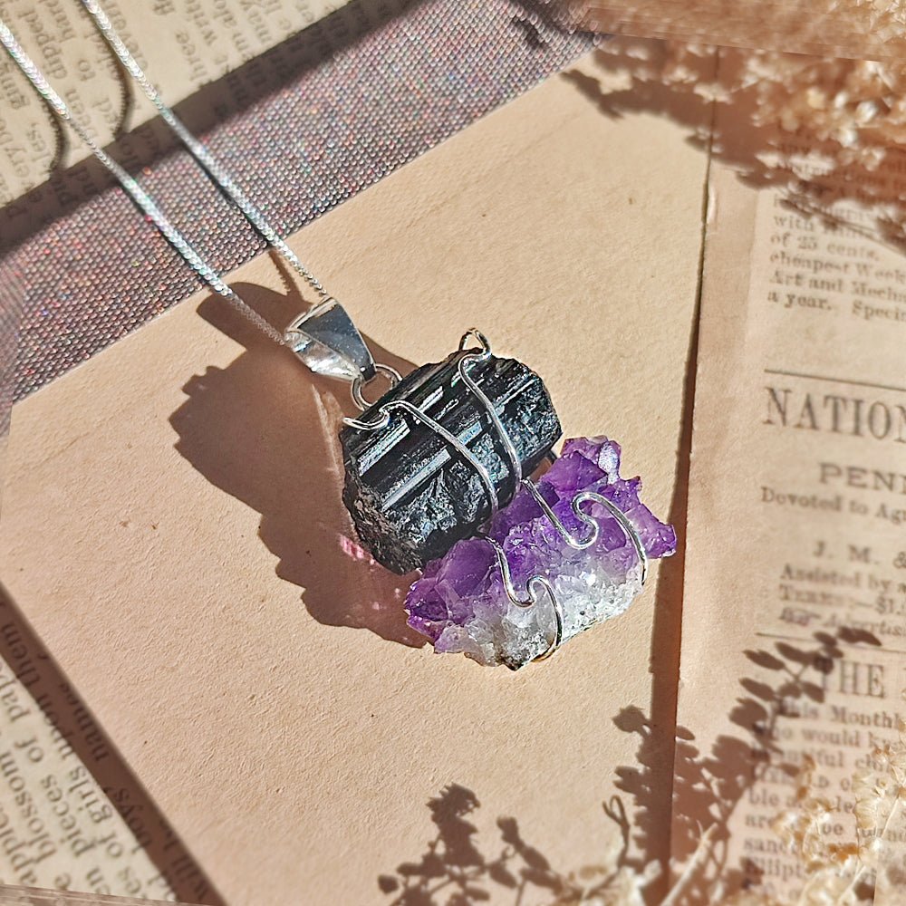 Colgante Doble Protector: Turmalina y Amatista - Mystical Tienda