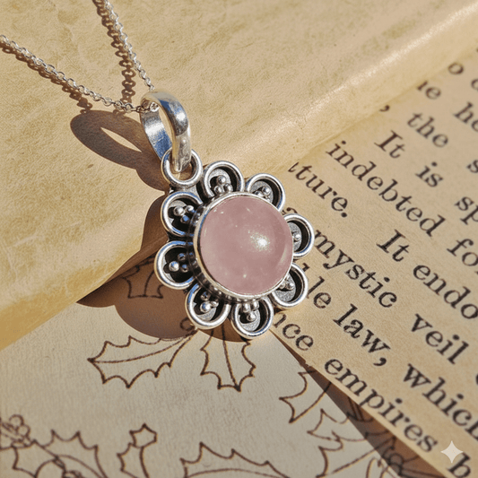 Colgante 'Lalita' Cuarzo rosa y Plata de Ley 925 - Mystical Tienda