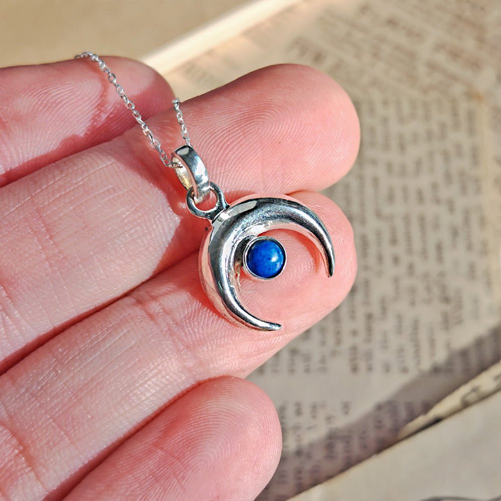 Colgante Luna Invertida de Lapislázuli - Plata de Ley 925 - Mystical Tienda