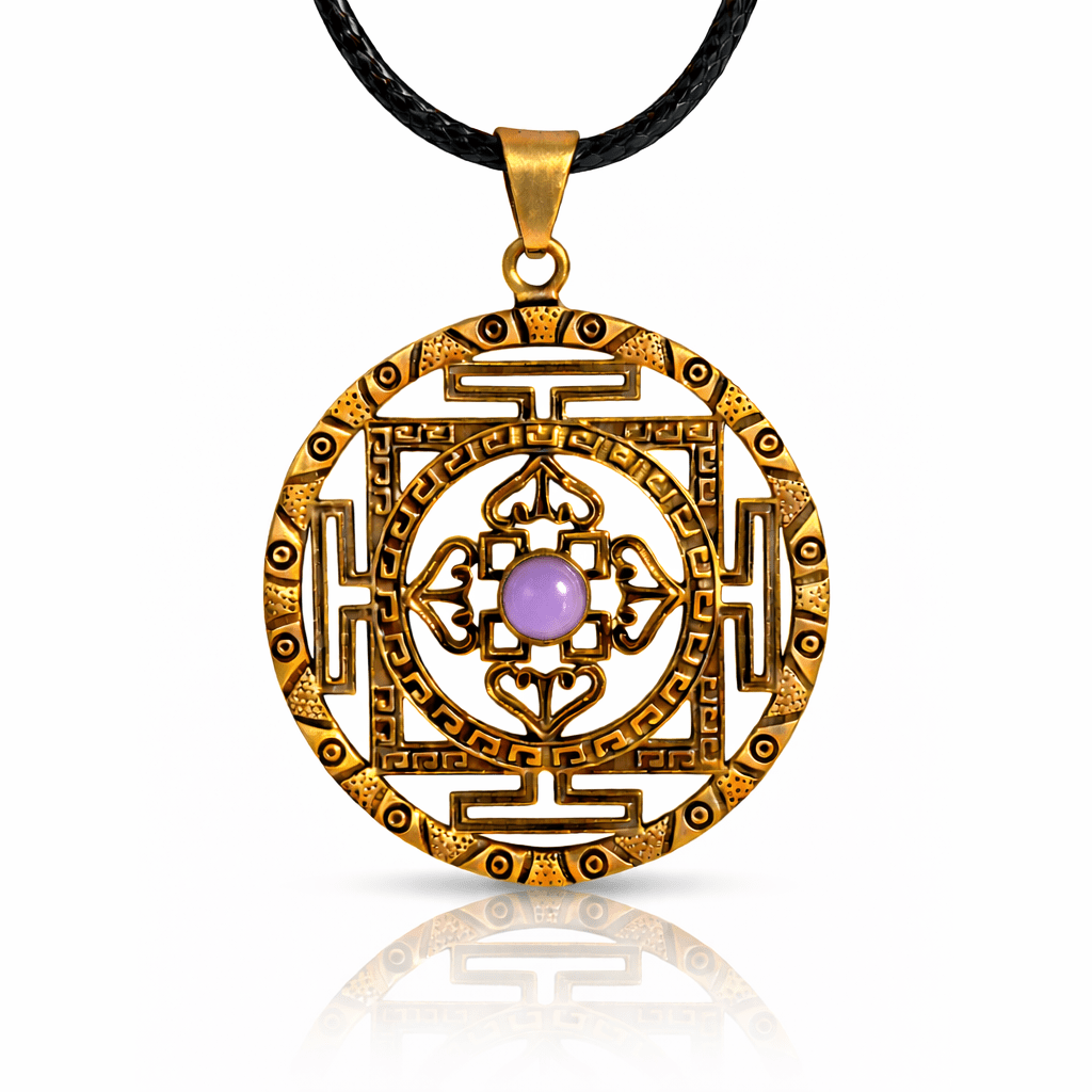 Colgante Mandala de Bronce con Cuarzo Rosa - Mystical Tienda