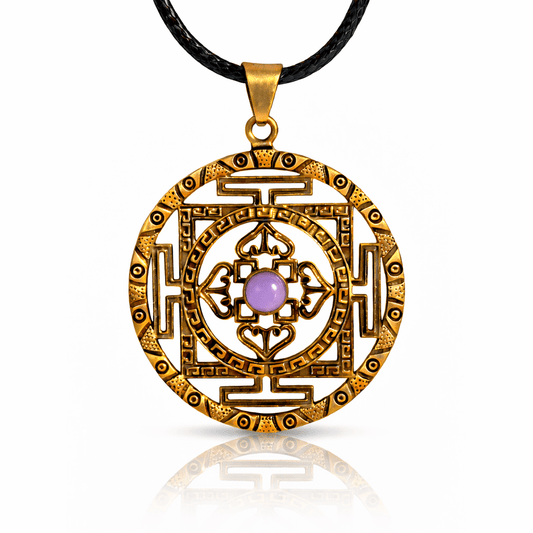 Colgante Mandala de Bronce con Cuarzo Rosa - Mystical Tienda
