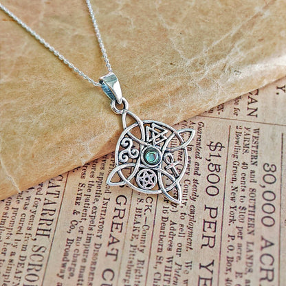 Colgante Nudo de Bruja con Abulón y Símbolos Sagrados - Plata de Ley 925 - Mystical Tienda