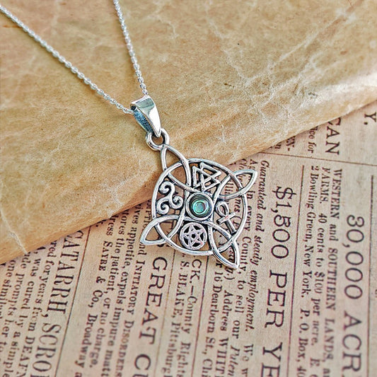 Colgante Nudo de Bruja con Abulón y Símbolos Sagrados - Plata de Ley 925 - Mystical Tienda