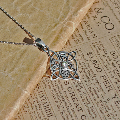 Colgante Nudo de Bruja con Abulón y Símbolos Sagrados - Plata de Ley 925 - Mystical Tienda