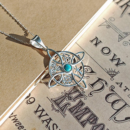 Colgante Nudo de Bruja con Howlita y Símbolos Sagrados - Plata de Ley 925 - Mystical Tienda