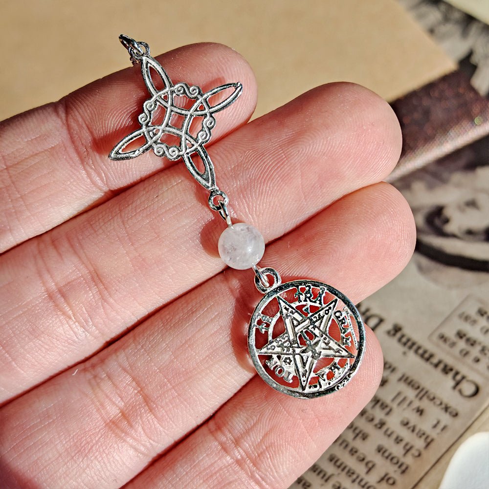 Colgante Nudo de Bruja & Tetragramaton con Bola Cuarzo Blanco - S925 - Mystical Tienda