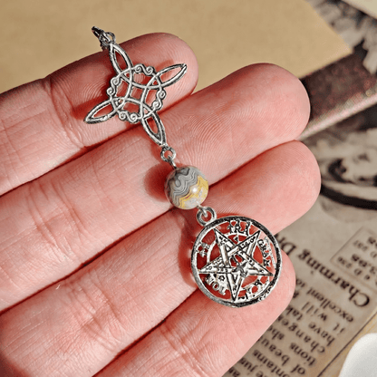 Colgante Nudo de Bruja & Tetragramaton con Bola de Ágata Locura S925 - Mystical Tienda
