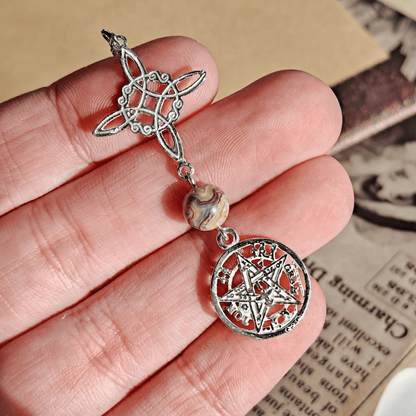 Colgante Nudo de Bruja & Tetragramaton con Bola de Ágata Locura S925 - Mystical Tienda