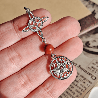 Colgante Nudo de Bruja & Tetragramaton con Bola de Jaspe Rojo S925 - Mystical Tienda