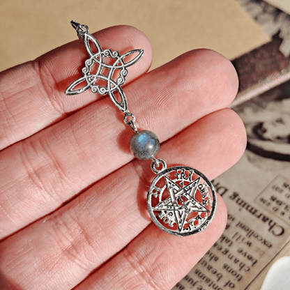Colgante Nudo de Bruja & Tetragramaton con Bola de Labradorita S925 - Mystical Tienda