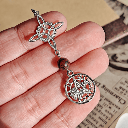 Colgante Nudo de Bruja & Tetragramaton con Bola de Obsidiana Caoba S925 - Mystical Tienda
