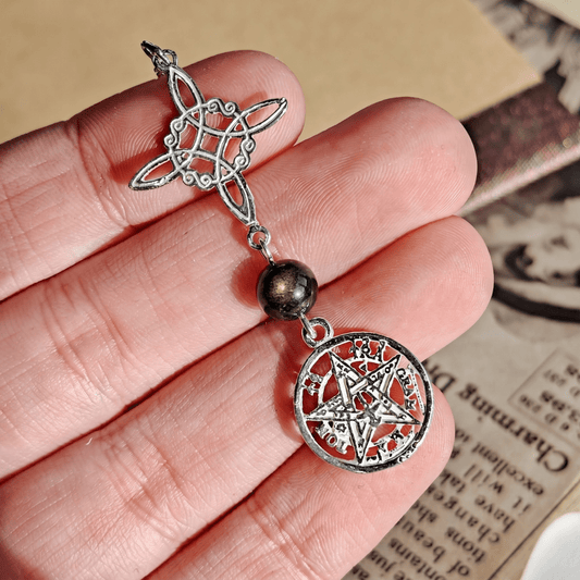 Colgante Nudo de Bruja & Tetragramaton con Bola de Obsidiana Dorada S925 - Mystical Tienda