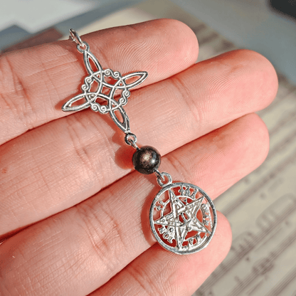 Colgante Nudo de Bruja & Tetragramaton con Bola de Obsidiana Dorada S925 - Mystical Tienda