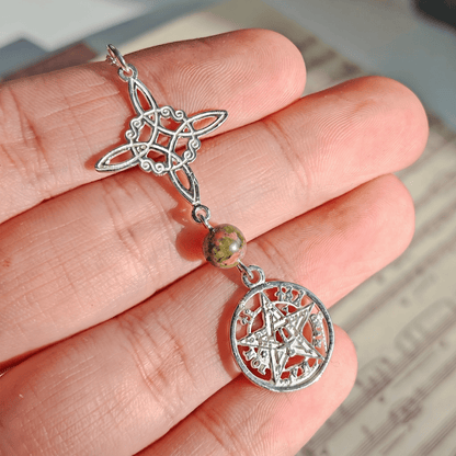 Colgante Nudo de Bruja & Tetragramaton con Bola de Unakita S925 - Mystical Tienda