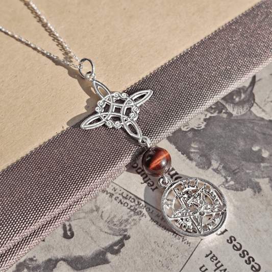 Colgante Nudo de Bruja & Tetragramaton con Bola Ojo de Buey - S925 - Mystical Tienda