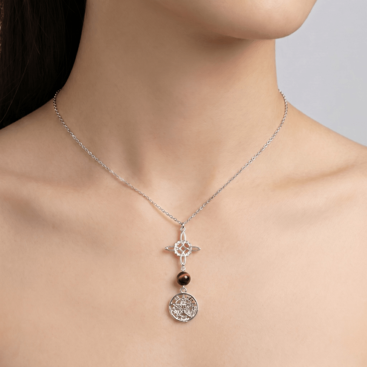 Colgante Nudo de Bruja & Tetragramaton con Bola Ojo de Buey - S925 - Mystical Tienda