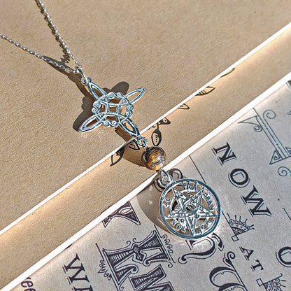 Colgante Nudo de Bruja & Tetragramaton con Bola Ojo de Tigre - S925 - Mystical Tienda