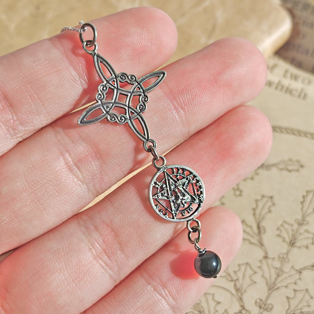 Colgante Nudo de Bruja & Tetragramaton con Bola Ónix S925 'Finis' - Mystical Tienda