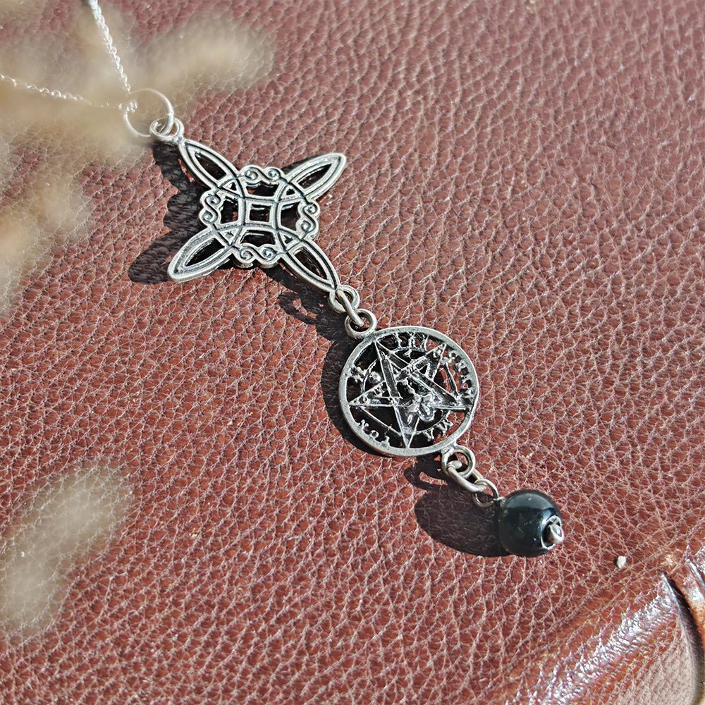 Colgante Nudo de Bruja & Tetragramaton con Bola Ónix S925 'Finis' - Mystical Tienda