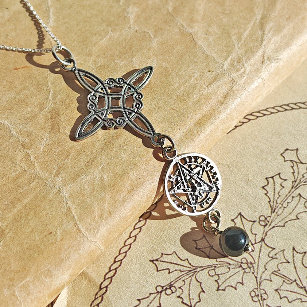Colgante Nudo de Bruja & Tetragramaton con Bola Ónix S925 'Finis' - Mystical Tienda