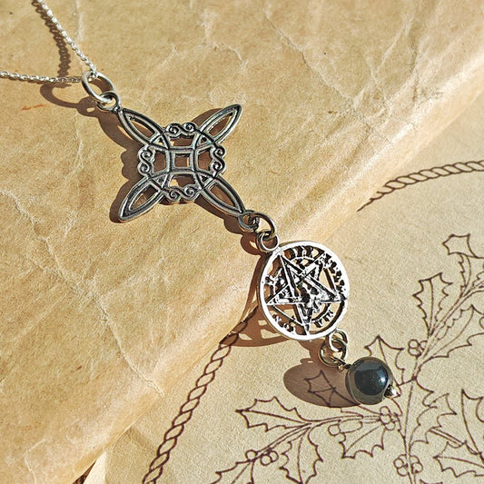 Colgante Nudo de Bruja & Tetragramaton con Bola Ónix S925 'Finis' - Mystical Tienda