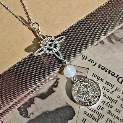 Colgante Nudo de Bruja & Tetragramaton con Piedra de Luna - S925 - Mystical Tienda
