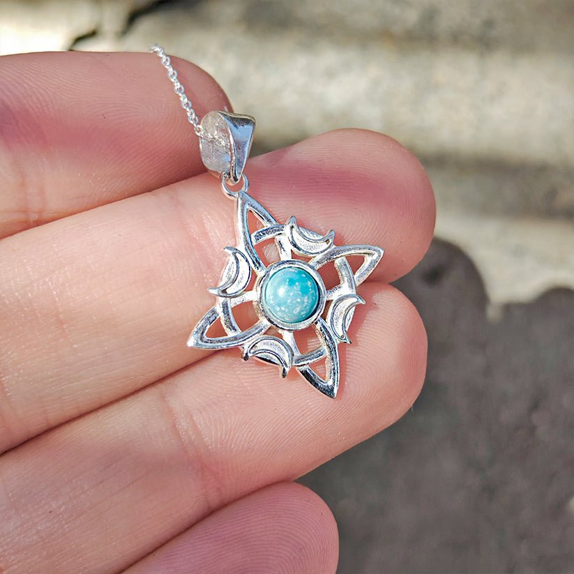 Colgante Nudo de Bruja 'Wicca' Larimar en Plata de Ley 925 - Mystical Tienda