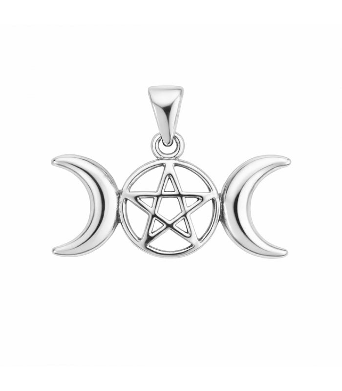 Colgante Triple Luna con Pentagrama – Plata de Ley 925 - Mystical Tienda