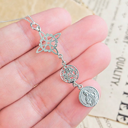 Colgante Triple Protector S925: Nudo de Bruja, Tetragramatón y San Judas Tadeo - Mystical Tienda