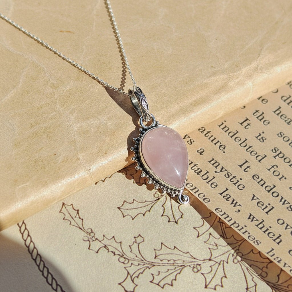 Colgante Varanasi Cuarzo rosa y Plata de Ley 925 - Mystical Tienda