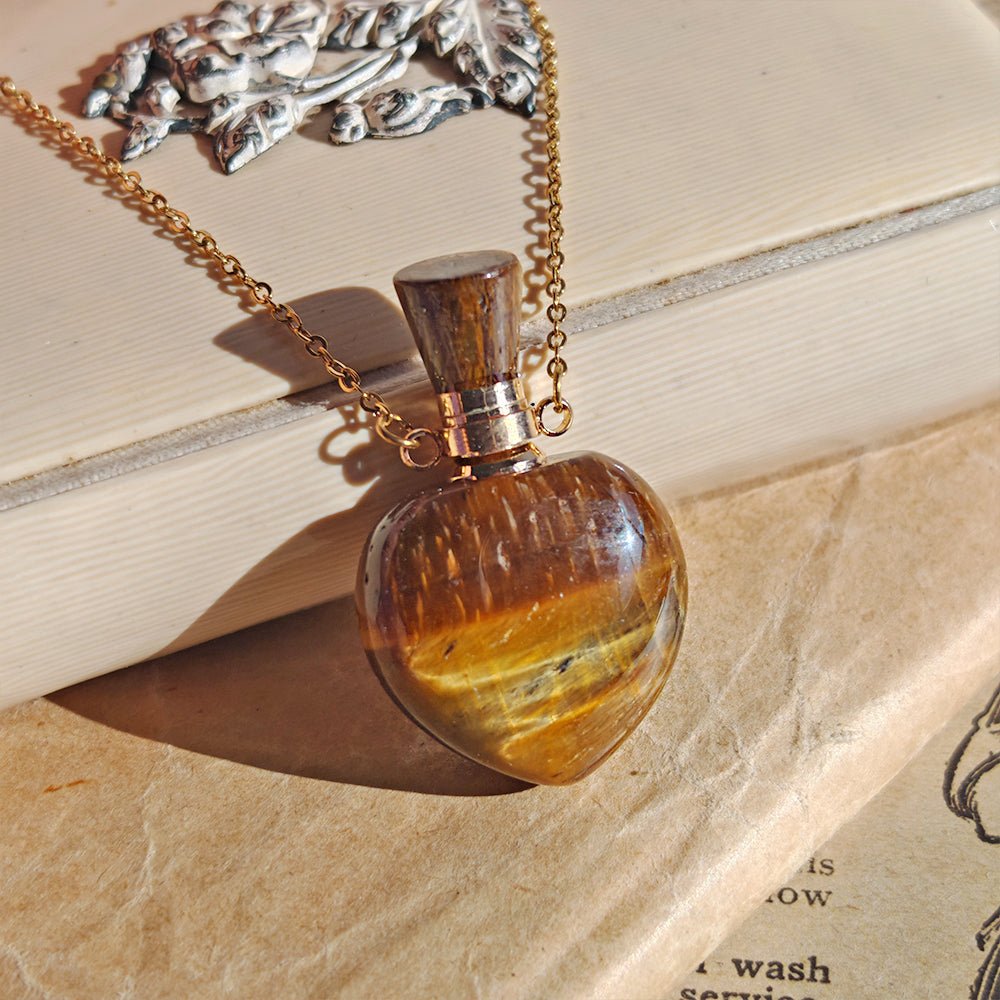 Collar Botella Mágica – Ojo de Tigre & Acero Inox. Dorado - Mystical Tienda