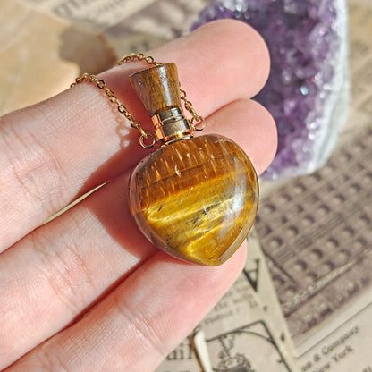 Collar Botella Mágica – Ojo de Tigre & Acero Inox. Dorado - Mystical Tienda