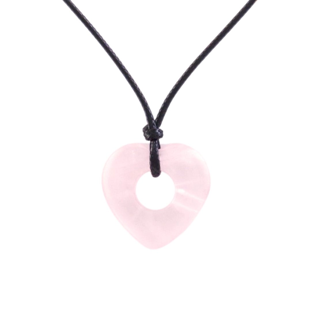 Collar Corazón de Cuarzo Rosa Agujereado - Mystical Tienda