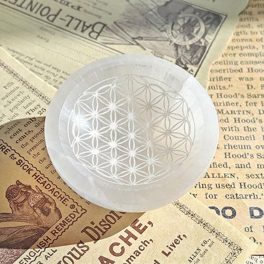 Cuenco de Selenita con Flor de la vida - Mystical Tienda