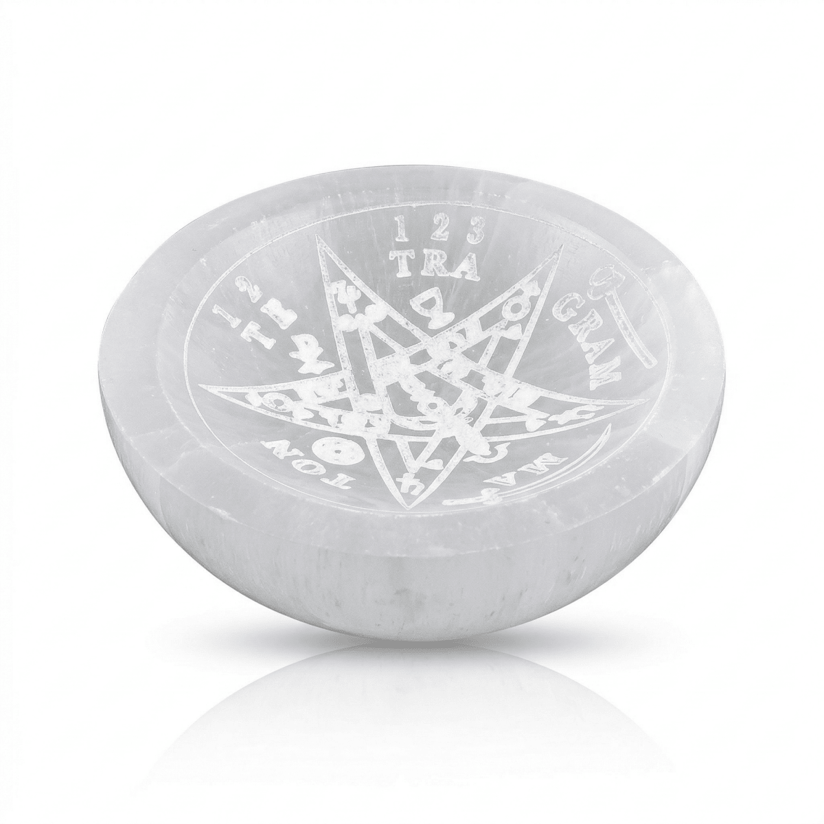 Cuenco de Selenita con Tetragrammaton - Mystical Tienda