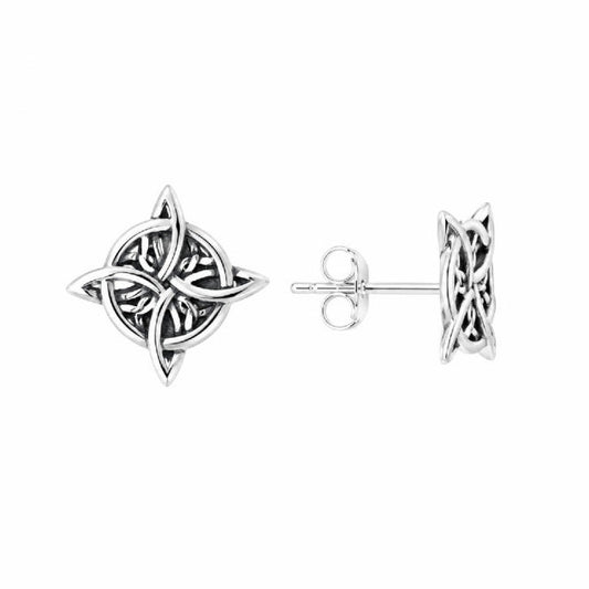 Pendientes Botón de Nudo de Bruja y Triqueta Plata de Ley 925