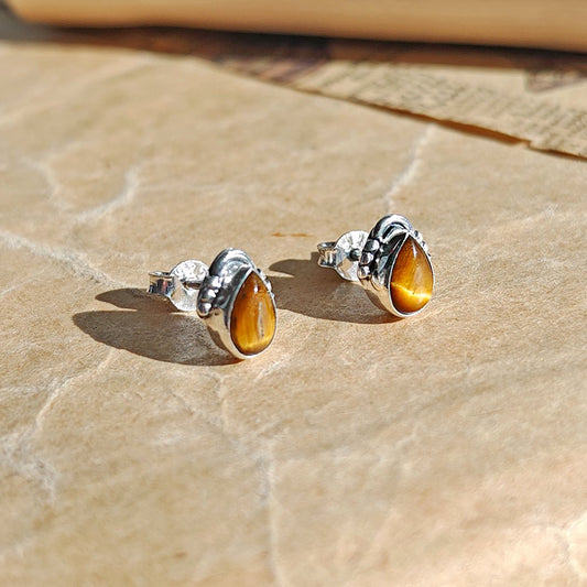 Pendientes Agra de Ojo de Tigre y Plata de Ley 925 - Mystical Tienda