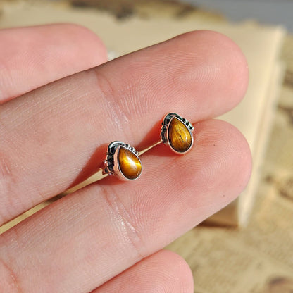 Pendientes Agra de Ojo de Tigre y Plata de Ley 925 - Mystical Tienda