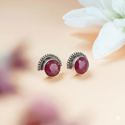 Pendientes Botón Rúbi y Plata de Ley 925 - Mystical Tienda