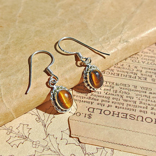 Pendientes 'Quilla' Ojo de Tigre y Plata de Ley 925 - Mystical Tienda