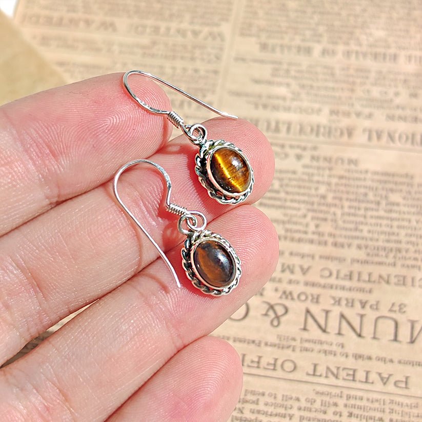 Pendientes 'Quilla' Ojo de Tigre y Plata de Ley 925 - Mystical Tienda