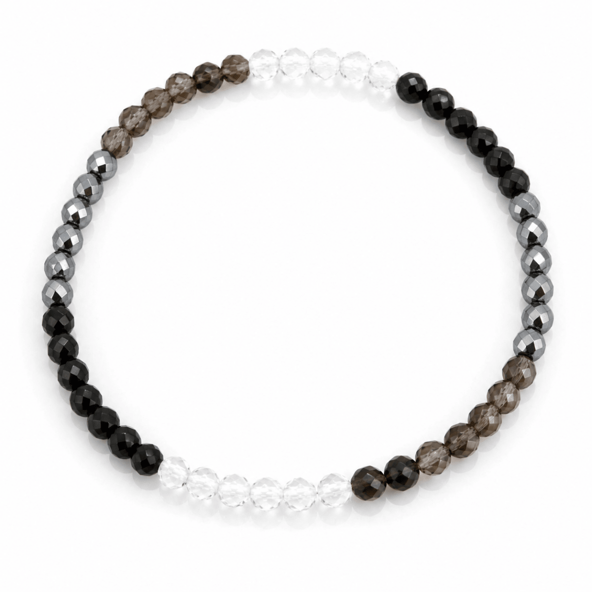 Pulsera “Bloqueo Energia Negativa” Facetada - Turmalina, Hematite, Cuarzo blanco & Ahumado - Mystical Tienda