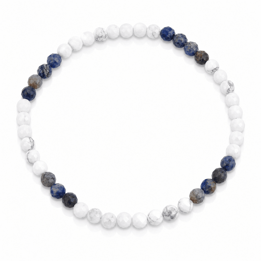 Pulsera “Comunicación” Facetada - Sodalita, Howlita Blanca y Labradorita - Mystical Tienda