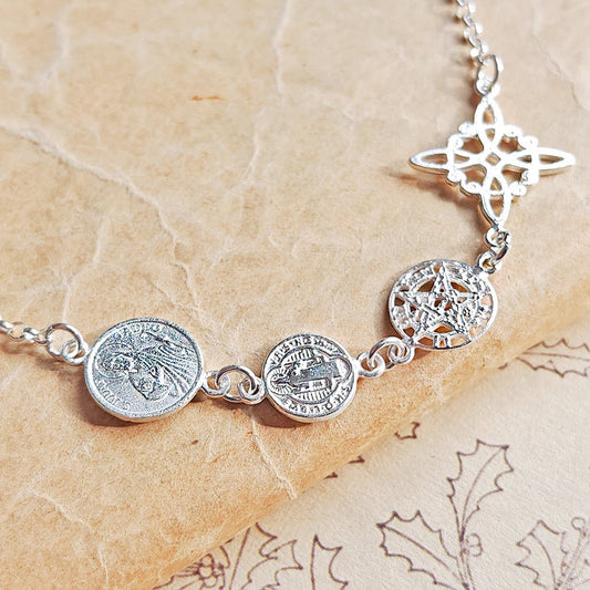 Pulsera Cuádruple de Protección S925: Cuatro Sellos Sagrados - Mystical Tienda