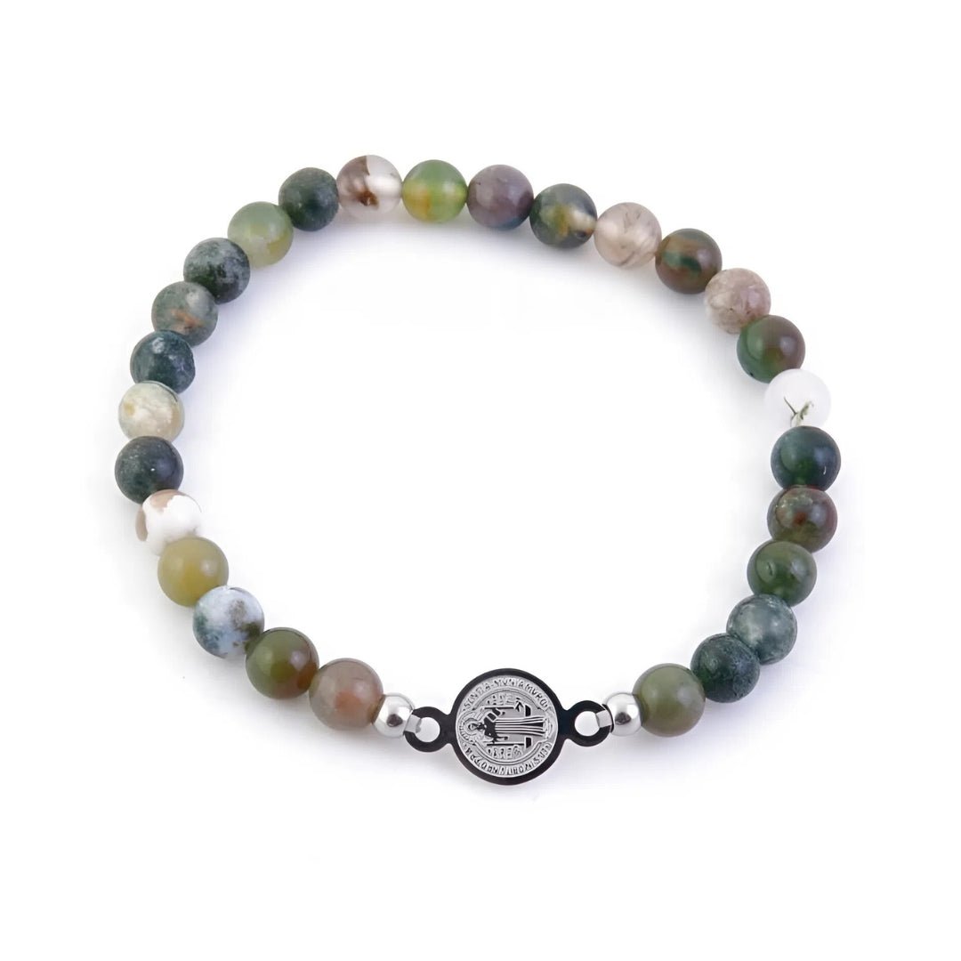 Pulsera de Ágata India & Amuleto de San Benito - Mystical Tienda