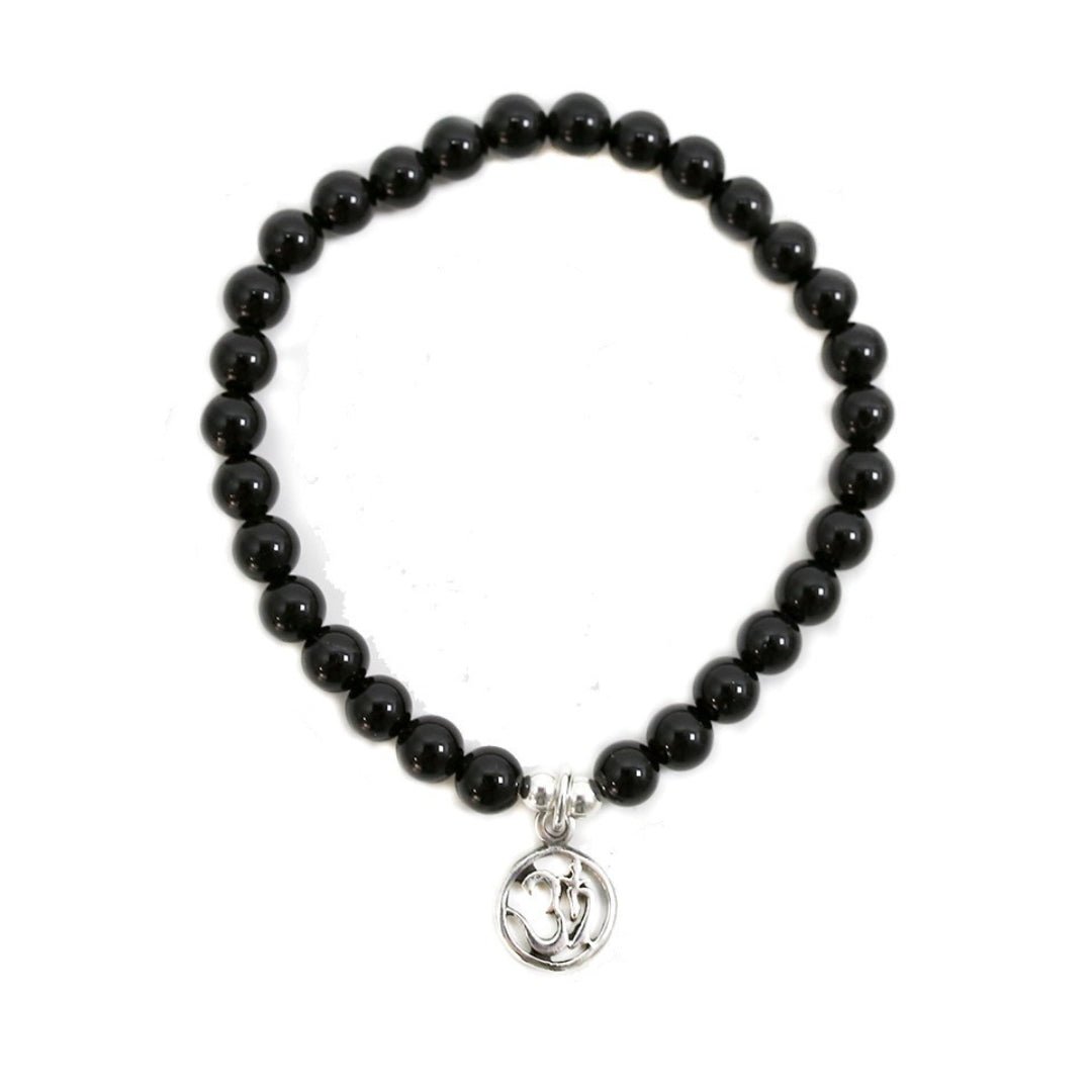 Pulsera de Ágata Negra y Símbolo OM en Plata de Ley - Mystical Tienda