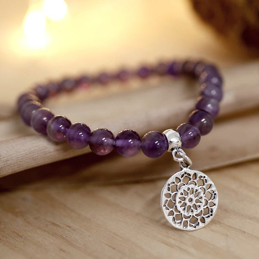 Pulsera de Amatista y Mandala en Plata de Ley - Mystical Tienda