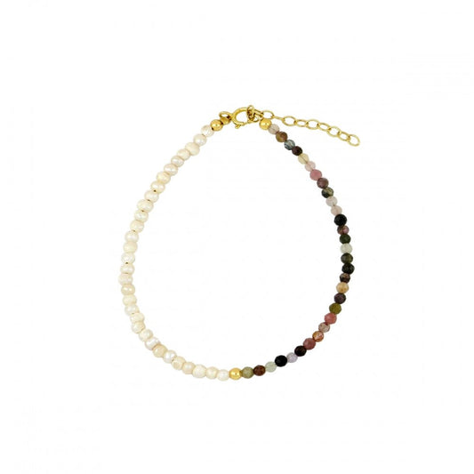 Pulsera de Perlas + Turmalina Multicolor 'Gold' - Mystical Tienda