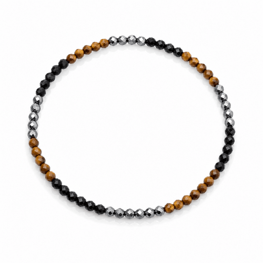 Pulsera de Triple Protección Facetada : Ojo de Tigre, Hematite y Ónix - Mystical Tienda
