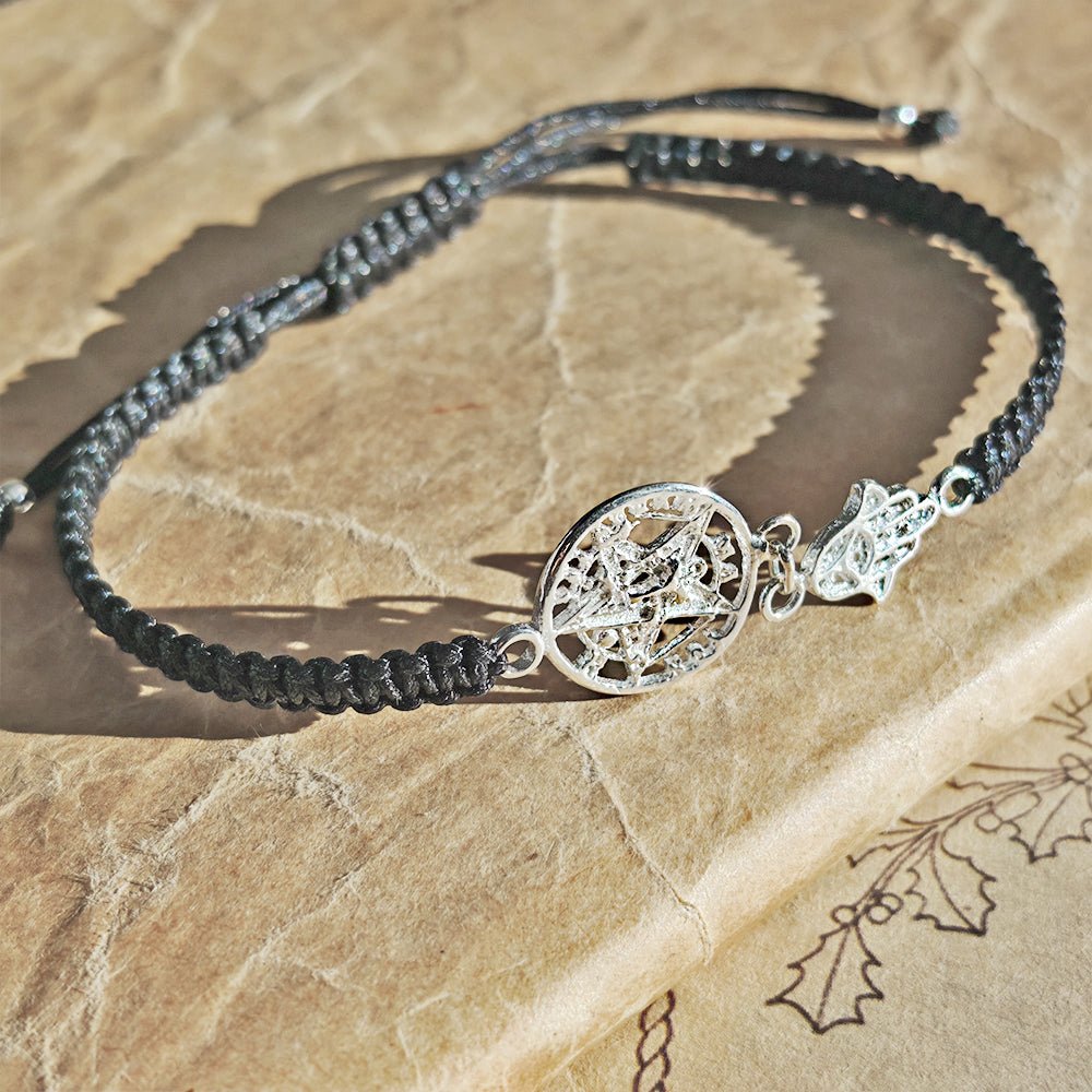 Pulsera Macramé con Tetragramaton y Mano de Fátima S925 - Mystical Tienda